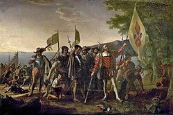 Christopher Columbus arrives at the New World.