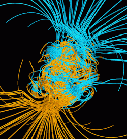 A visual representation of the Glatzmaier model before dipole reversal